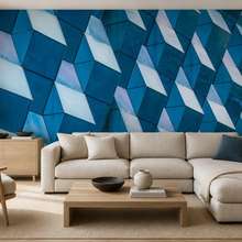 Contrasterende-geometrie-van-driedimensionale-panelen-in-intensieve-blauwtinten-architectuur-fotobehang-fotobehang-demural