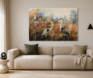 subtiel licht en natuurlijk kraanvogelmotief dieren canvas canvas demural