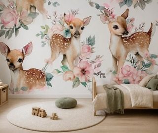 pastelkleurige harmonie van herten en bloemen fotobehang voor de kinderkamer fotobehang demural