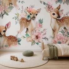 Pastelkleurige-harmonie-van-herten-en-bloemen-fotobehang-voor-de-kinderkamer-fotobehang-demural