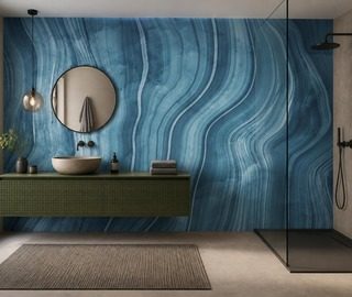 ritmische golven van blauwe steen fotobehang voor de badkamer fotobehang demural