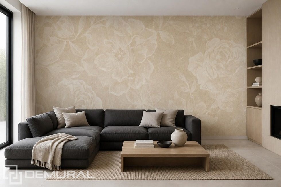 Zacht licht op een subtiel bloemmotief Fotobehang voor de woonkamer Fotobehang Demural