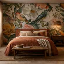 Ruimtelijke-compositie-van-vogels-en-bloemen-fotobehang-voor-de-slaapkamer-fotobehang-demural