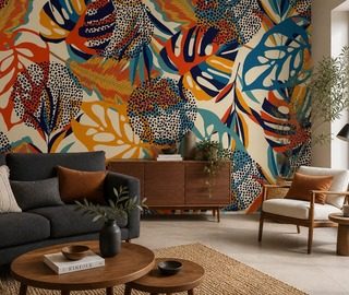 ritmisch spel van kleuren en bladeren fotobehang voor de woonkamer fotobehang demural
