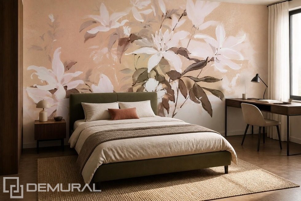 Delicate lichtspel op een bloemmotief Fotobehang voor de slaapkamer Fotobehang Demural