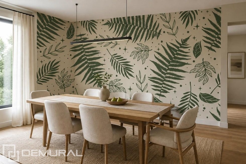 Subtiele groene bladeren als wanddecoratie Texturen Fotobehang Fotobehang Demural