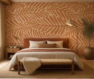 warme ritmes van een plantaardig motief op de muur fotobehang voor de slaapkamer fotobehang demural